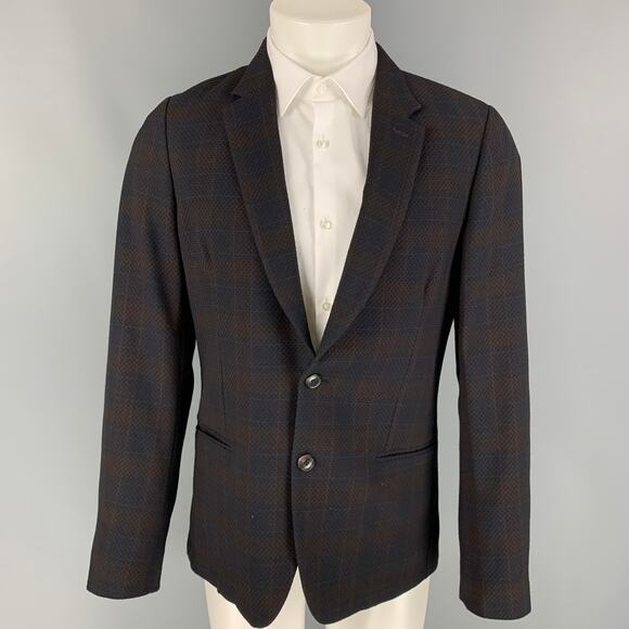 PAUL SMITH Soho Fit  40 Regular Brown & Navy Plaid Wool Notch Lapel Sport Coat - Picture 1 of 7